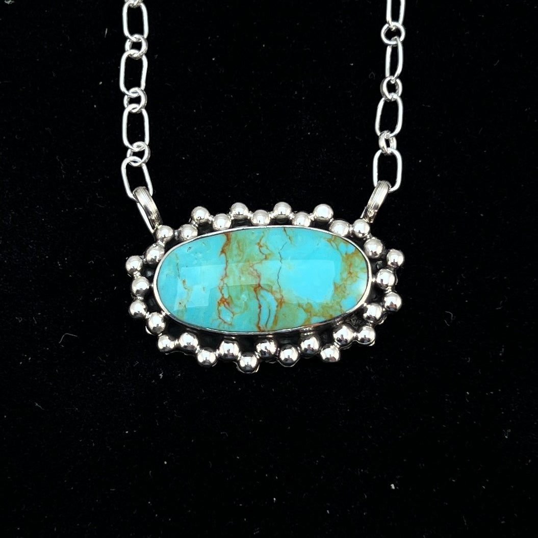 Kingman turquoise oval bar station necklace 4 sterling silver Gregg Yazzie