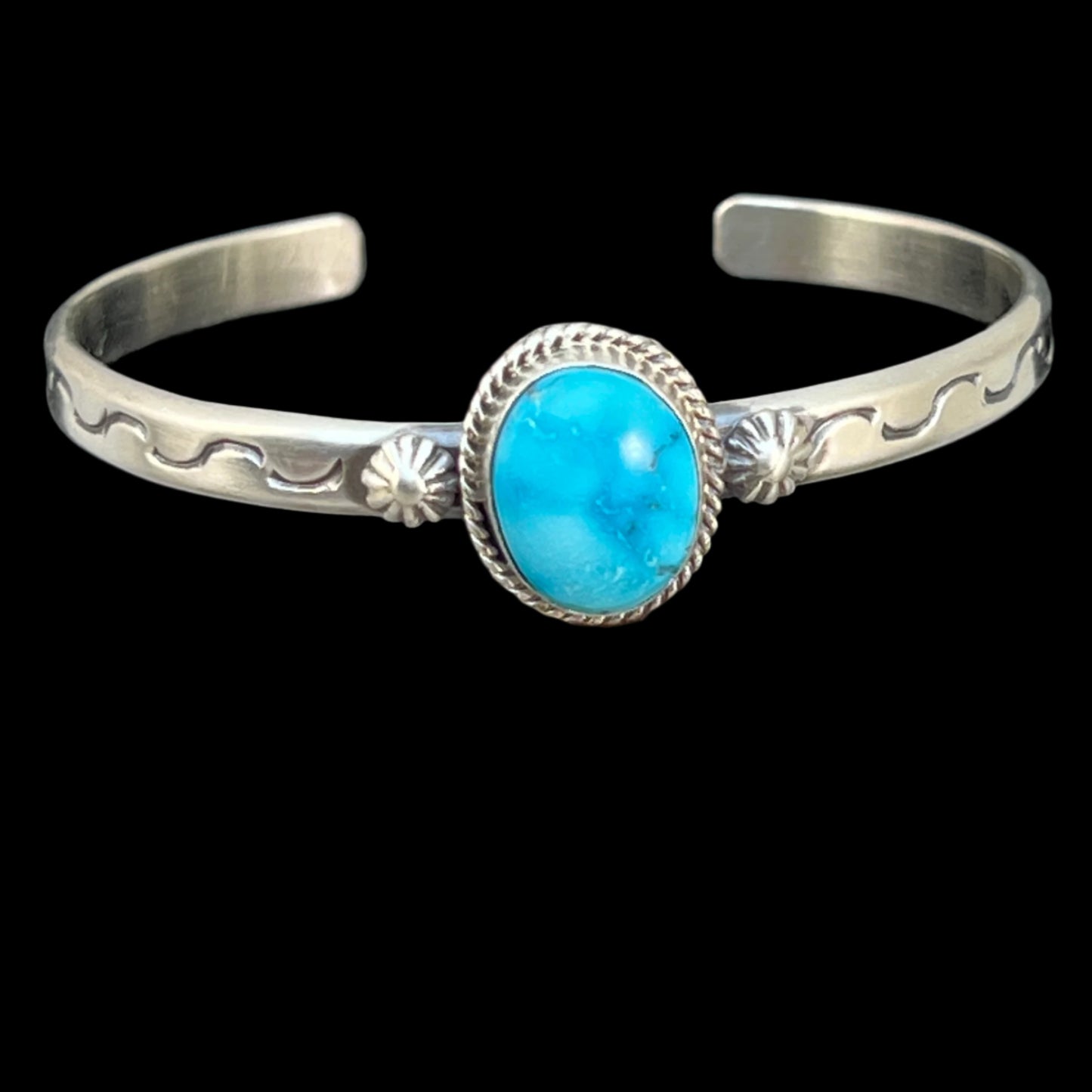 Blue Kingman Turquoise narrown stack Cuff bracelet Sterling Silver Samuel Yellowhair 10