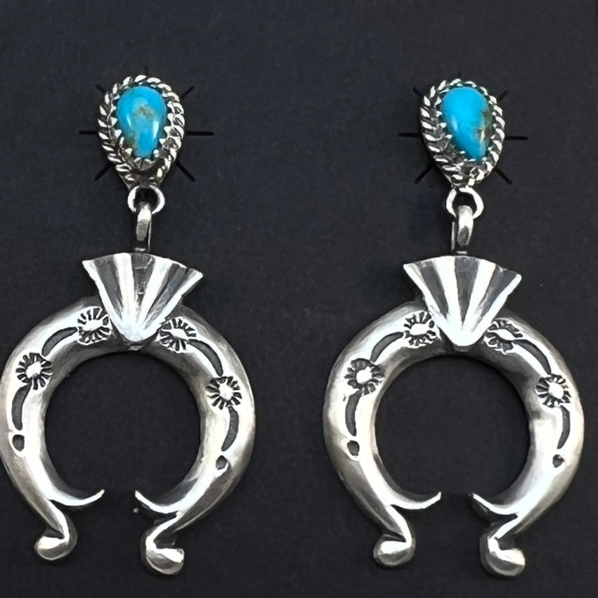 Turquoise naja earrings sterling silver Navajo Adrienne Gordon 445