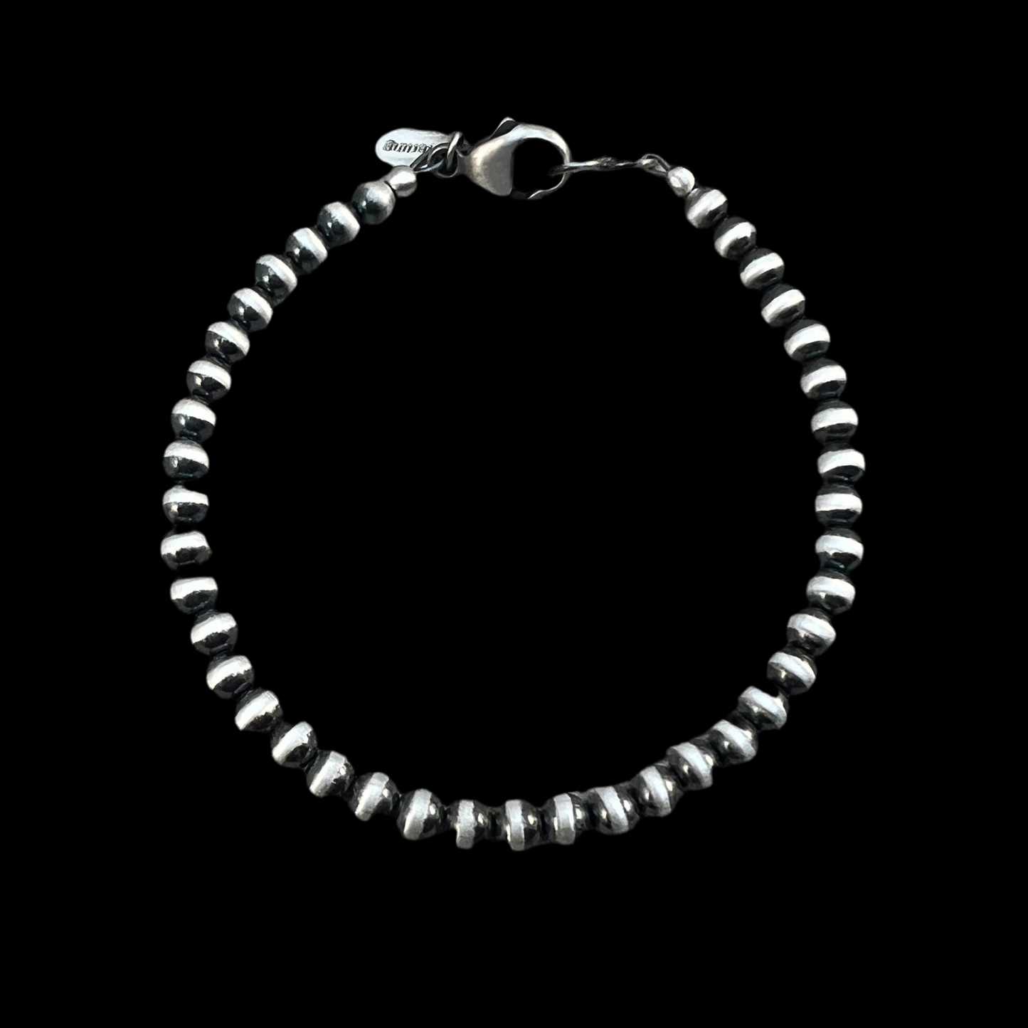 Sterling Silver 4mm Bead Bracelet, Silver pearls boho oxidized ball chain Southwest Jewelry