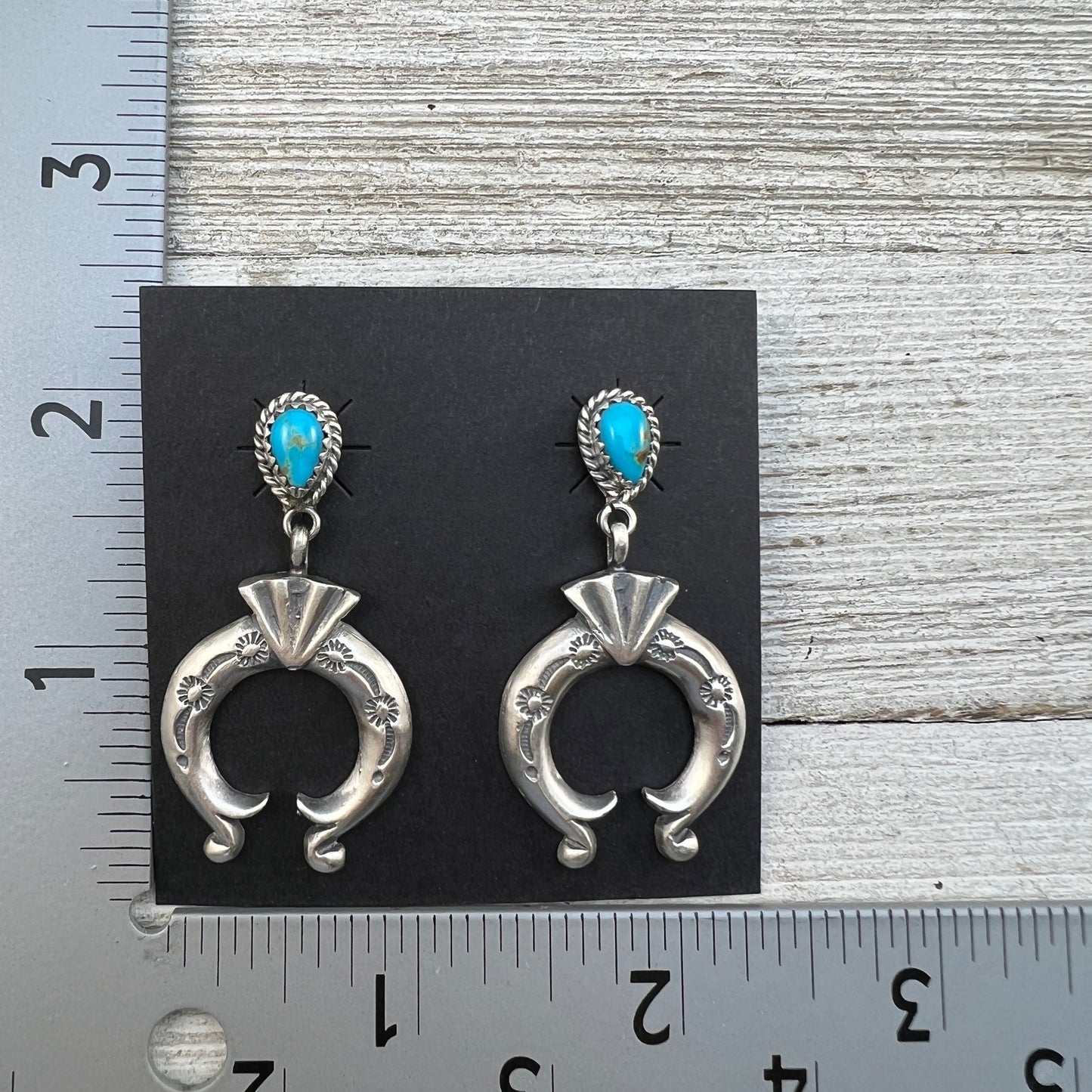 Turquoise naja earrings sterling silver Navajo Adrienne Gordon 445