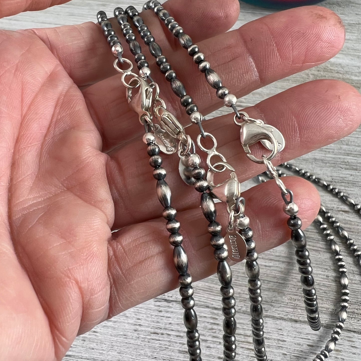 3mm melon beads, oxidized sterling silver, small bead necklace, western jewelry