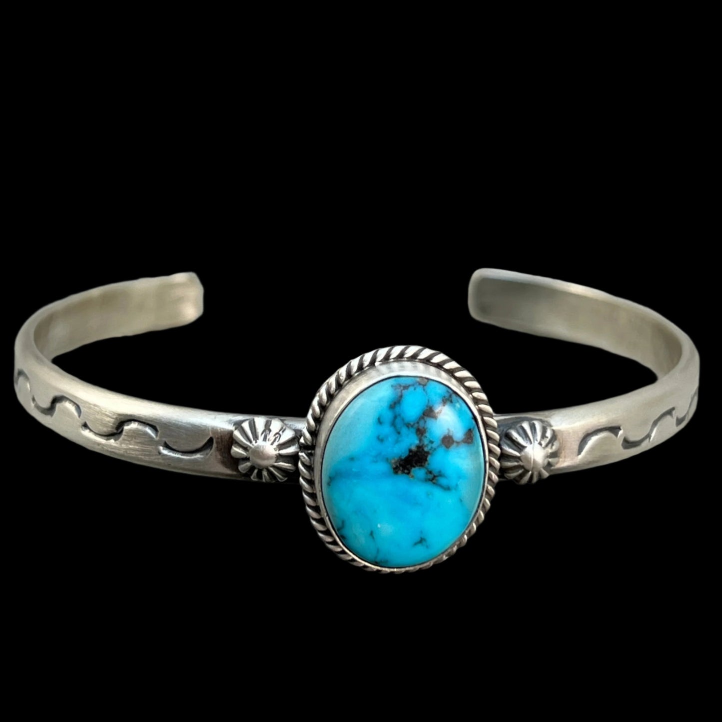 Blue Kingman Turquoise BOHO narrow Cuff bracelet Sterling Silver Samuel Yellowhair 13
