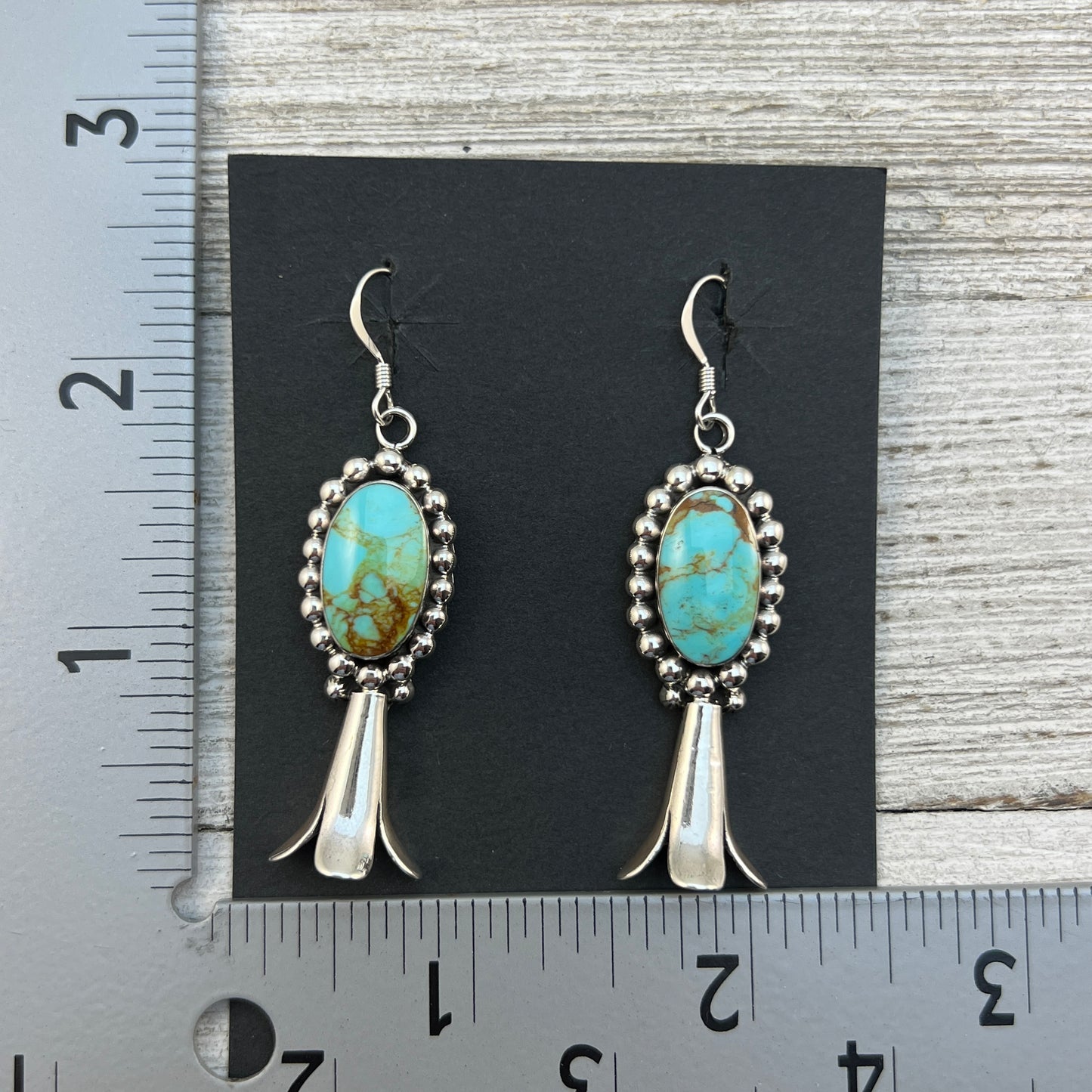 Blue Kingman Turquoise squash blossom earrings sterling silver Navajo Charlene Yazzie 458