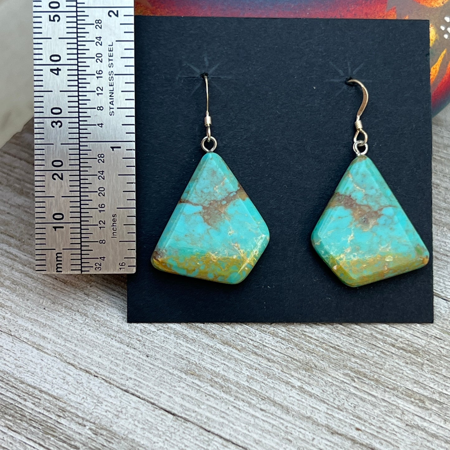 Tyrone Turquoise handmade slab earrings, sliced turquoise