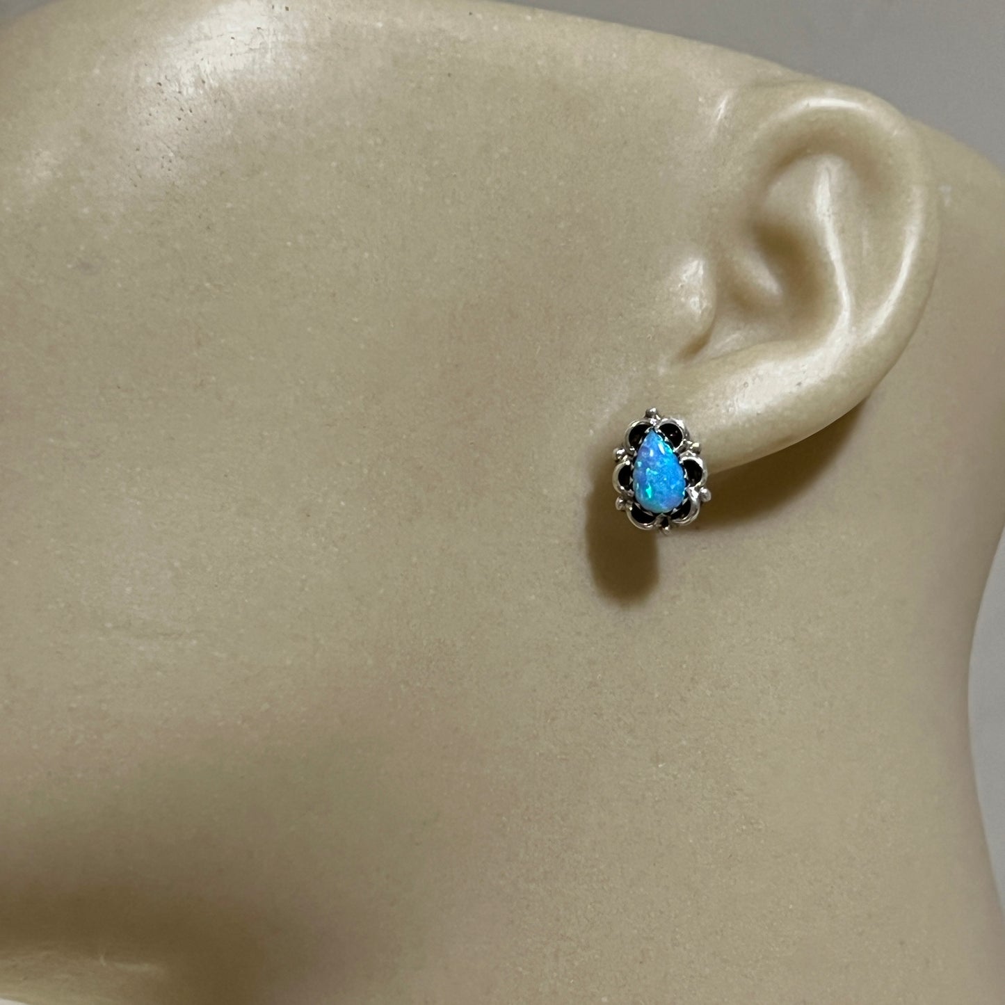 Blue Opal Small Teardrop Stud Earrings, Sterling silver