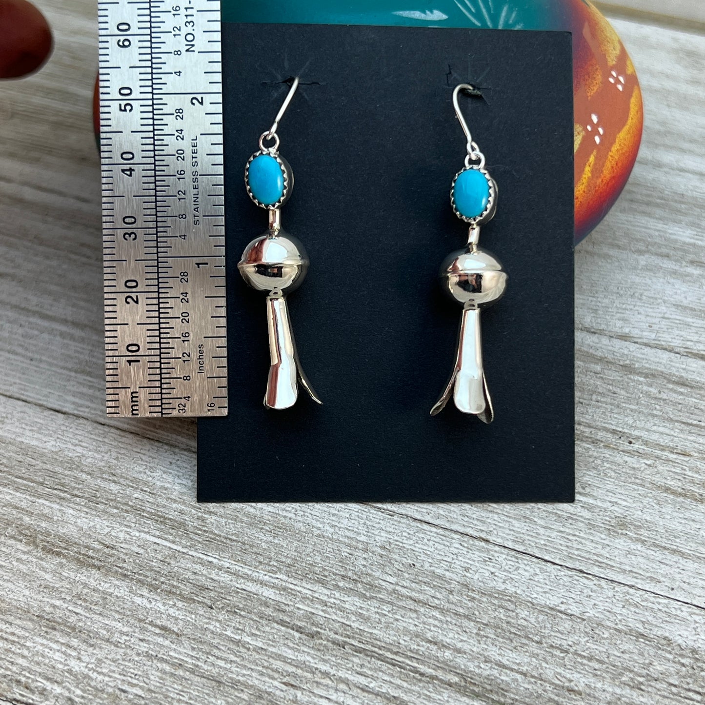 Squash Blossom Dangle Earrings Blue Campitos Turquoise sterling silver Vernon Tsosie