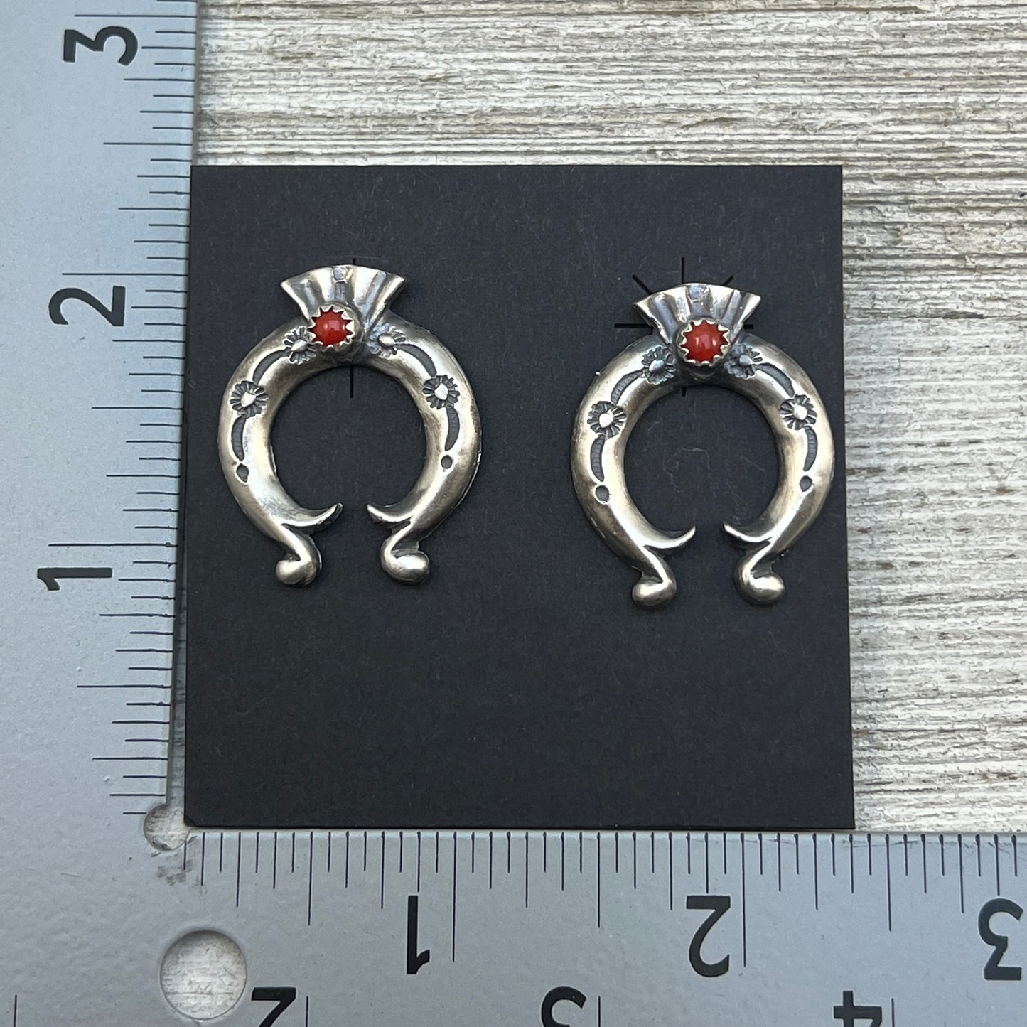 Red Mediterranean Coral Naja stud Earrings Navajo Adrienne Gordan Sterling Silver 1