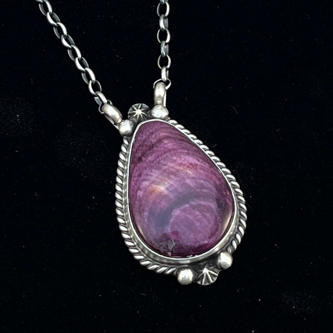 18" Purple Spiny Oyster Shell Necklace Choker Sterling silver Navajo Irene Kee