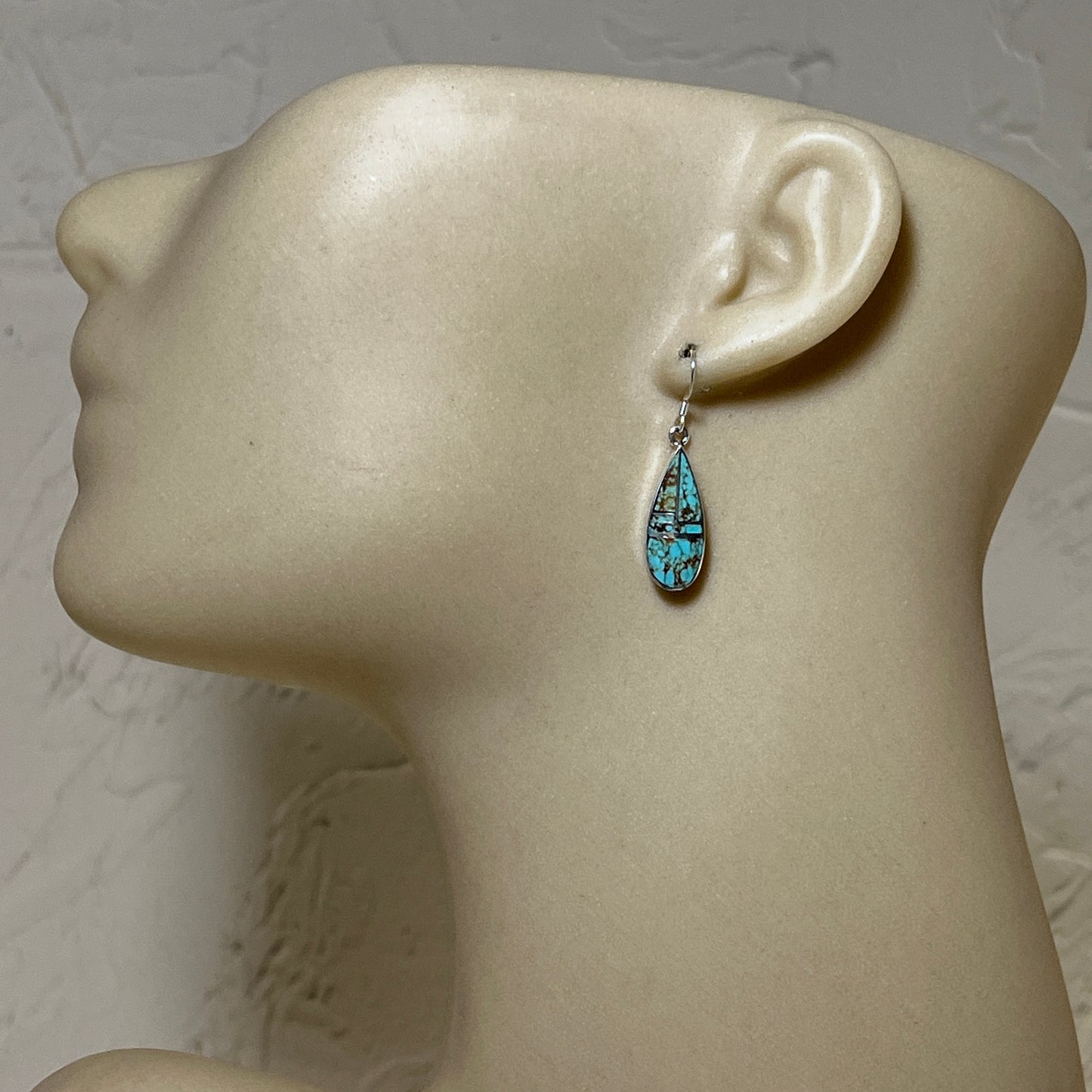 Inlay teardrop dangle earrings Turquoise Navajo handmade James Manygoats