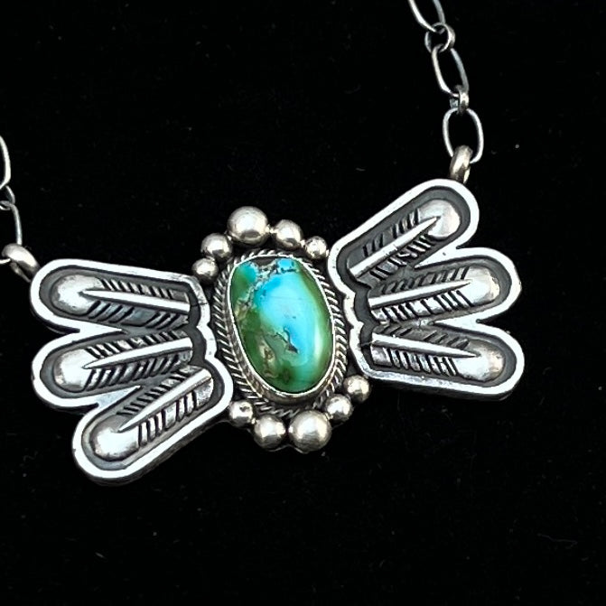 17 1/2"Sonoran Turquoise Necklace Feather sterling silver Navajo Verley Betone boho 11