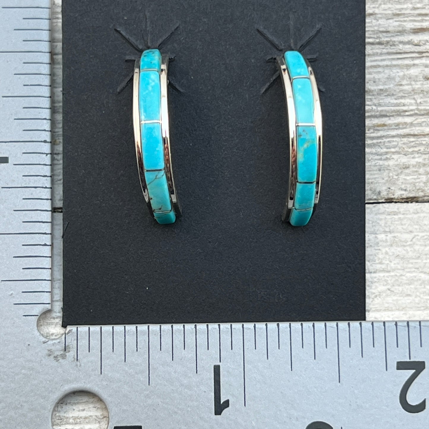 Small Turquoise 7/8" narrow turquoise zuni hoop earrings sterling silver Gloria Waseta 419