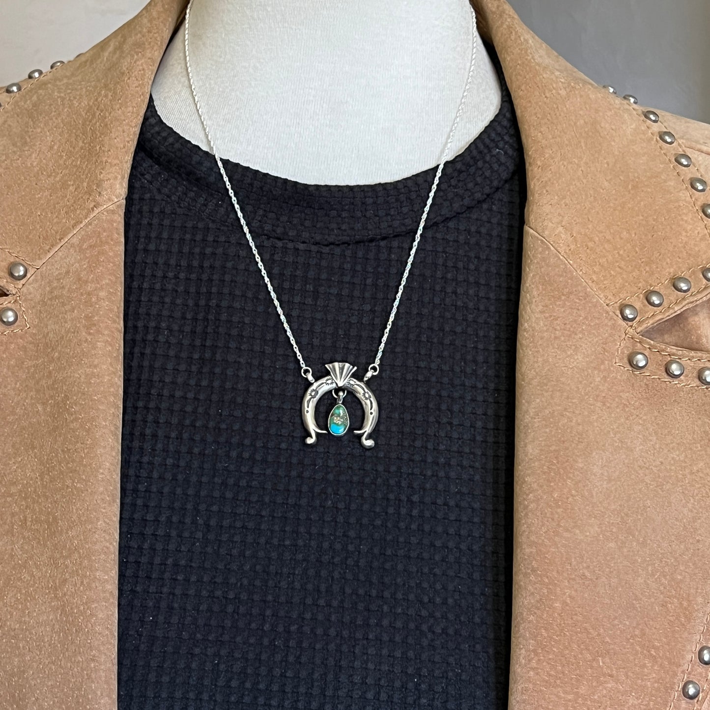 19" Sonoran Turquoise Naja Necklace Sterling silver Navajo Gary Shorty 560