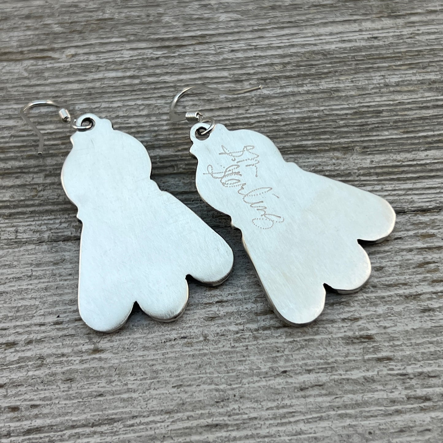 Turquoise feather dangle earrings sterling silver Navajo Sharon McCarthy 453