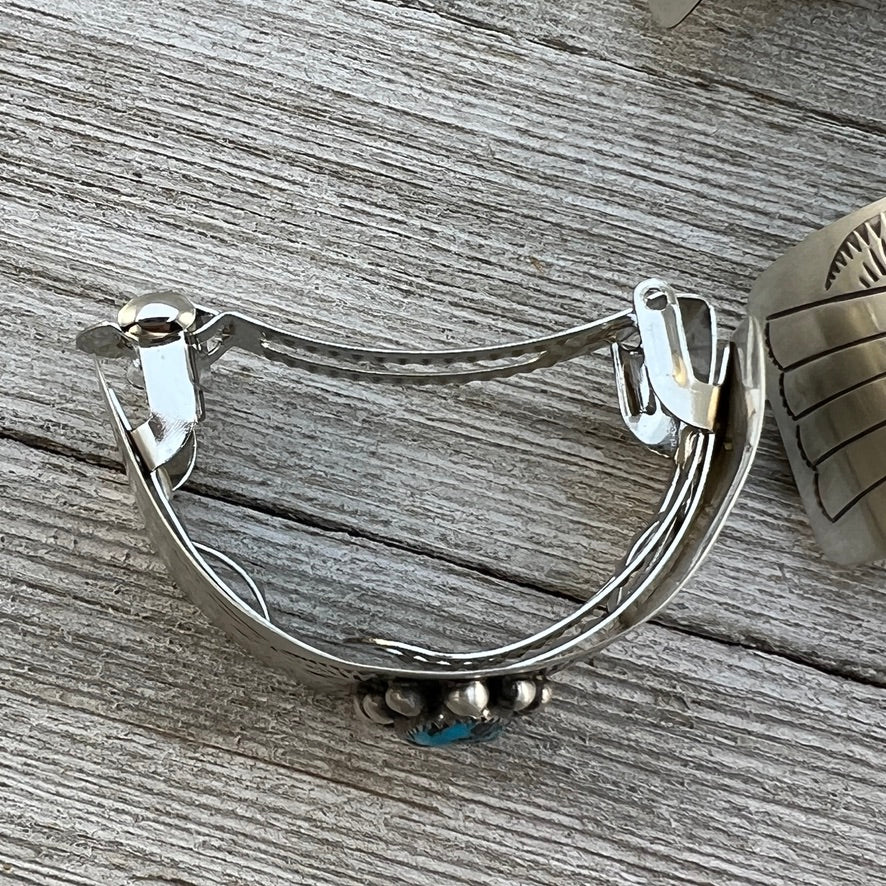 Sterling silver Blue Kingman turquoise Hair Barrette Navajo handmade Jolene Begay 6