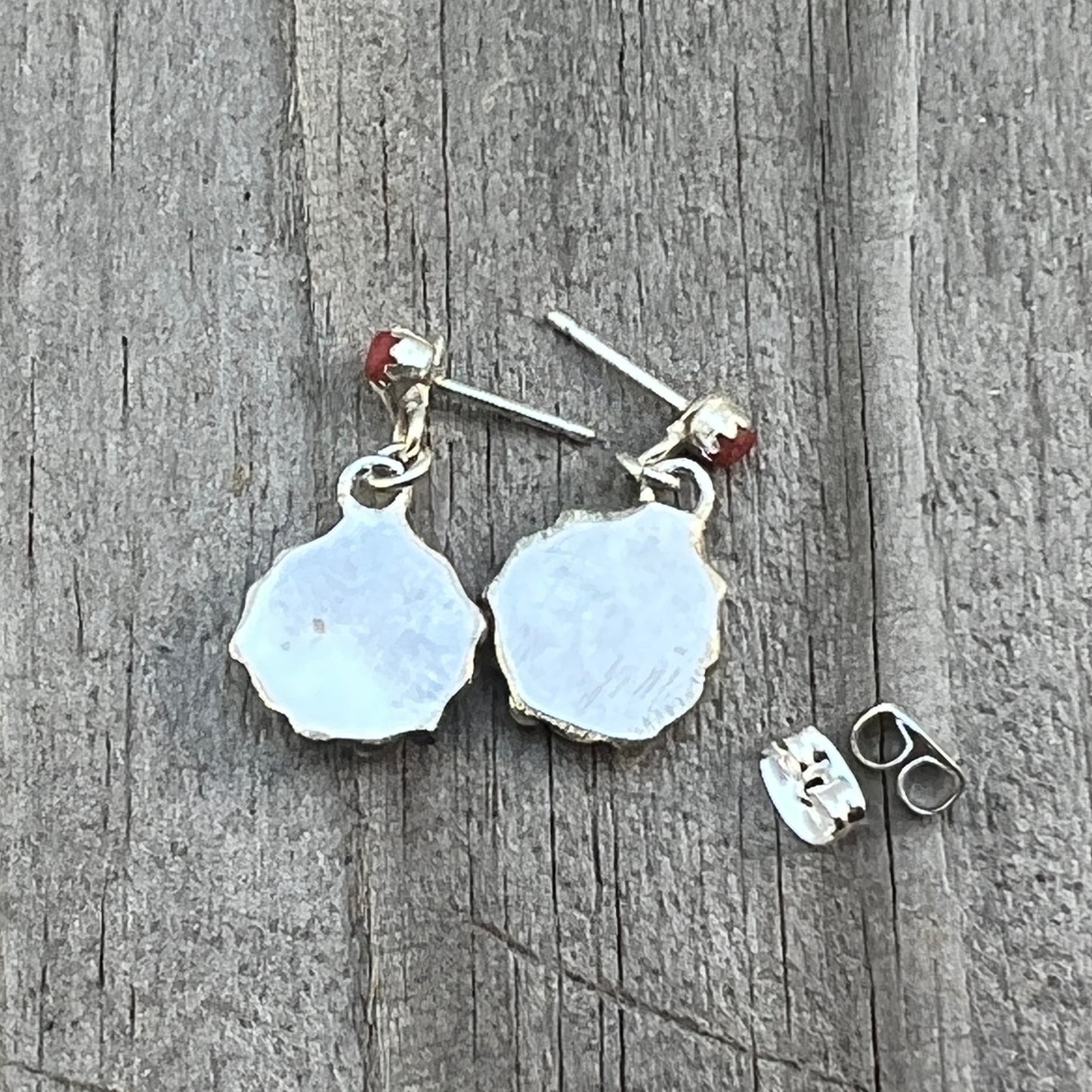 Small Zuni Petit point red coral dangle cluster earrings, sterling silver turquoise 659