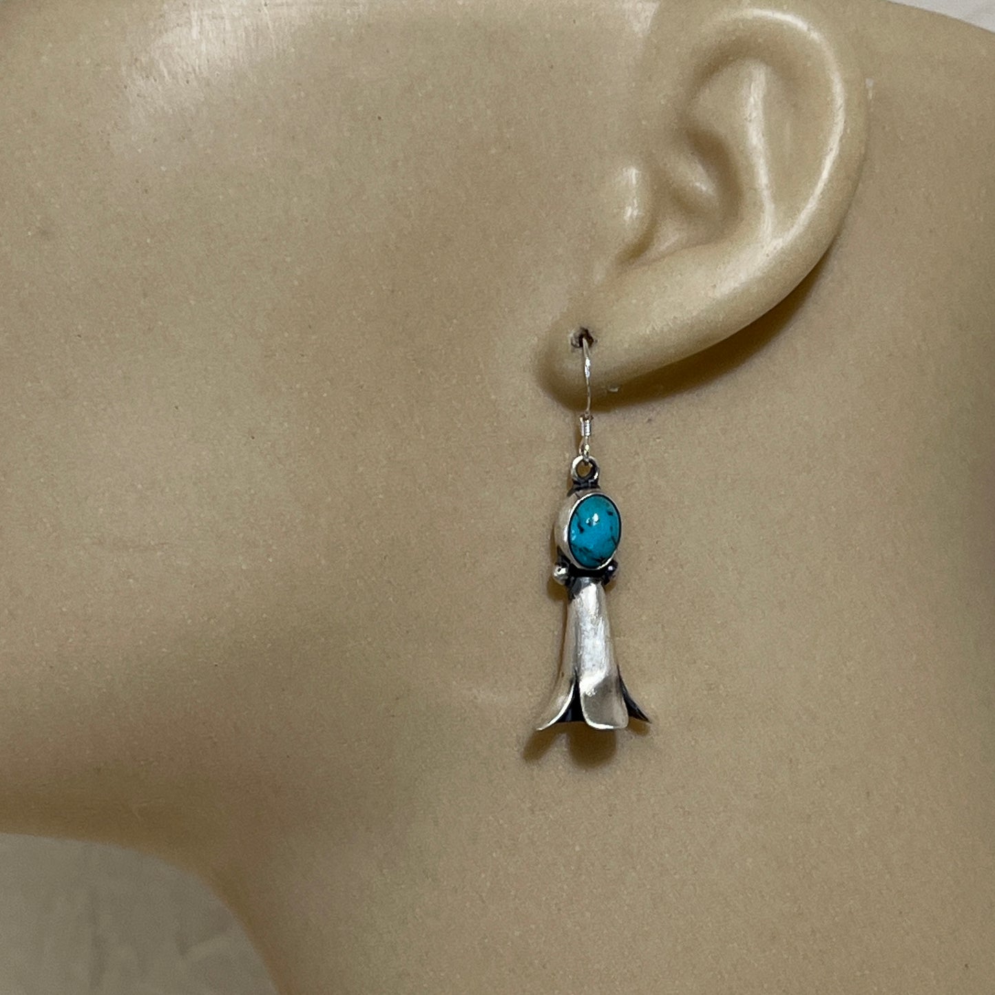 Squash Blossom Dangle Earrings 1 Turquoise sterling silver Robinson Martinez