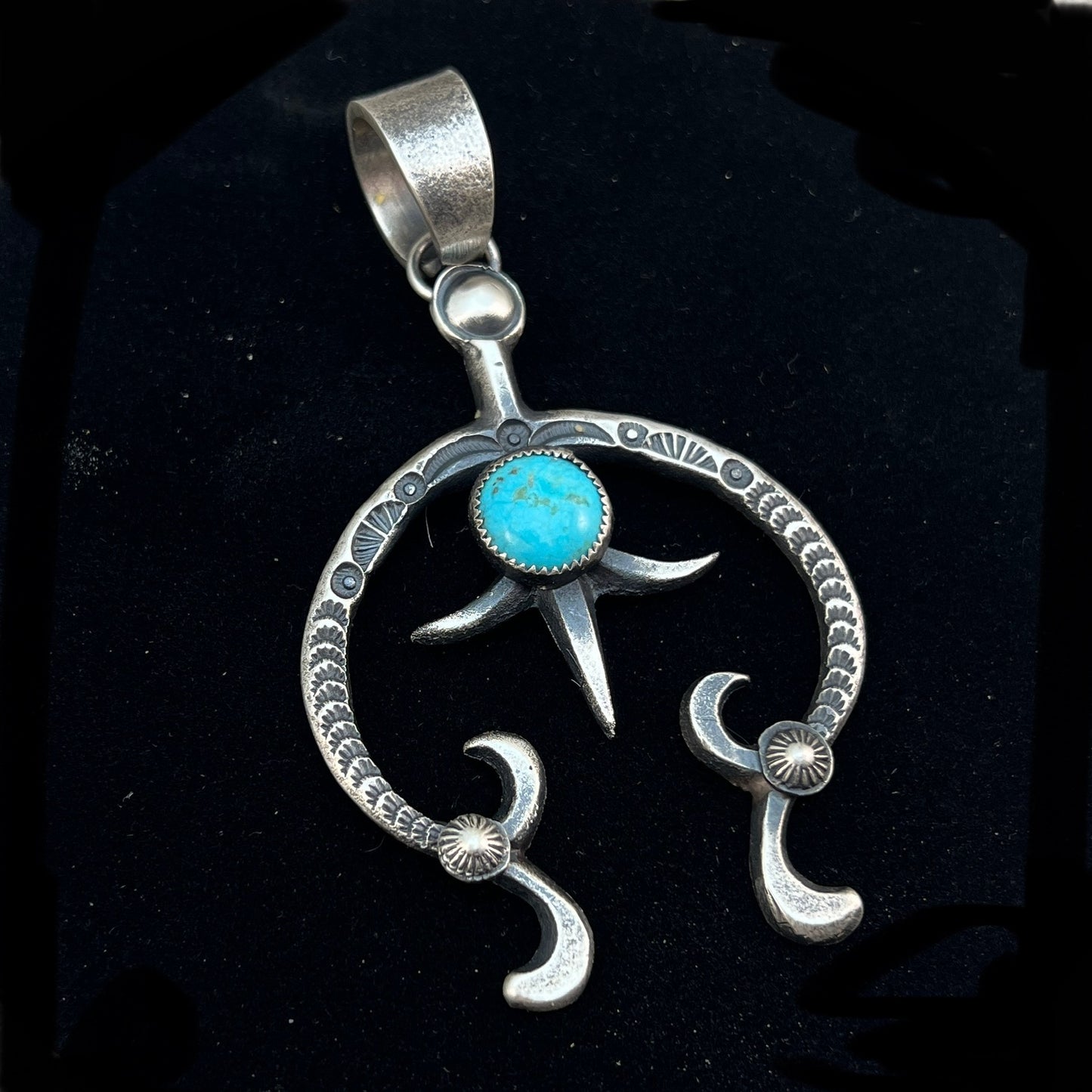 Tufa Cast Naja pendant sterling silver turquoise Navajo Eva and Linberg Billah 1