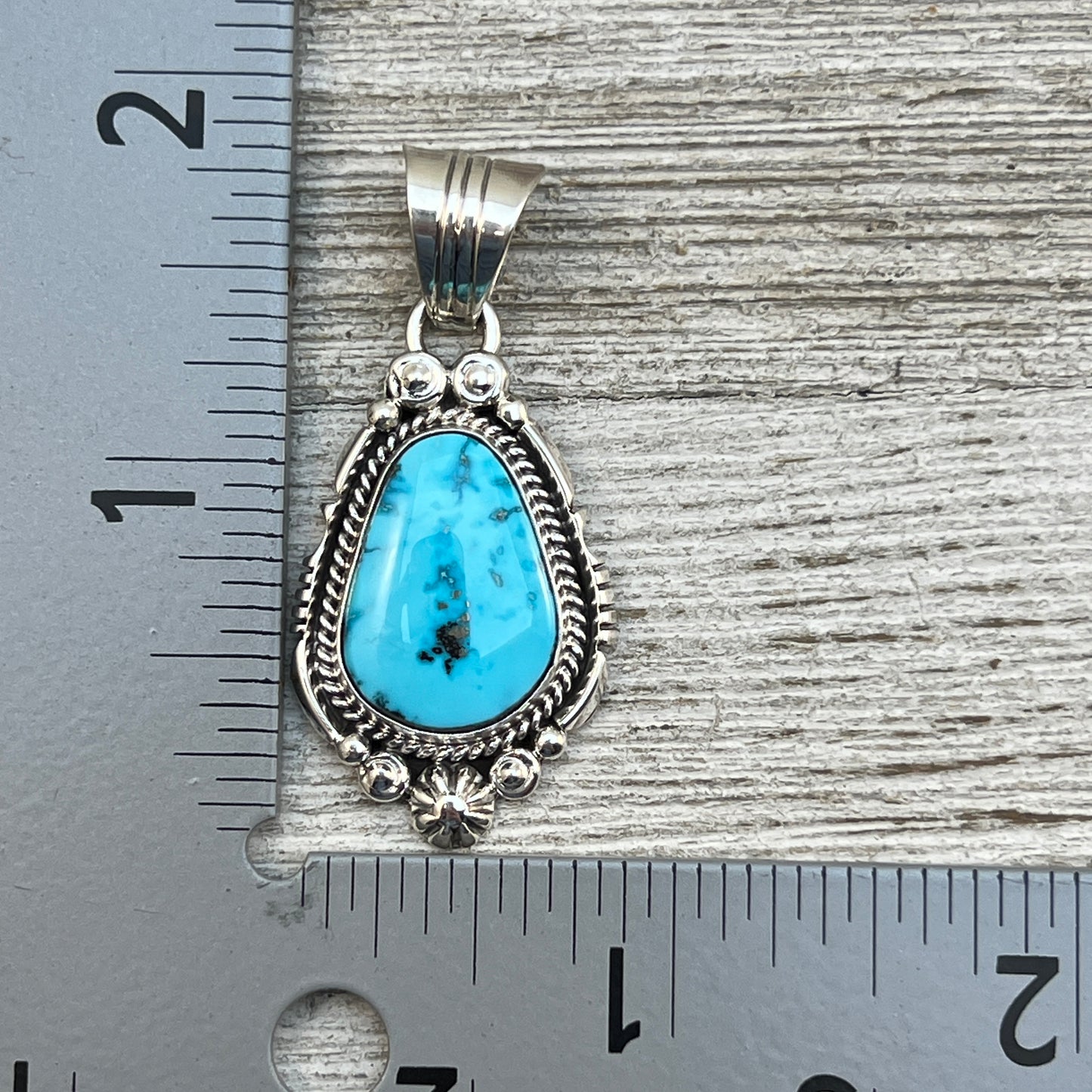 Blue Kingman Turquoise Pendant Navajo handmade Daniel Benally sterling silver