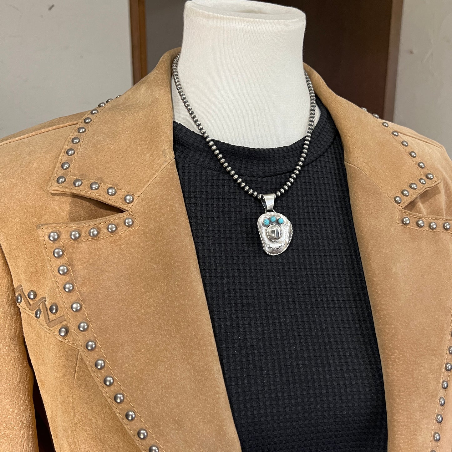 Cowboy hat pendant Turquoise sterling silver Navajo handmade Bobby Platero