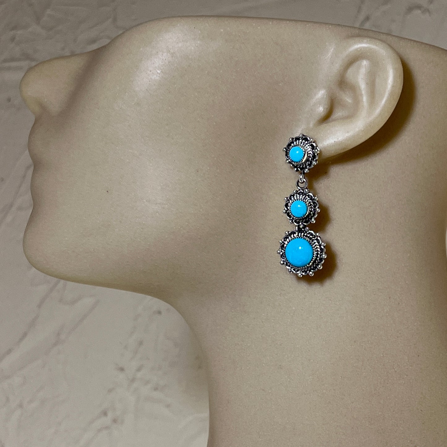 Light Blue Turquoise Drop Earrings, Navajo handmade sterling silver Evelyn Platero