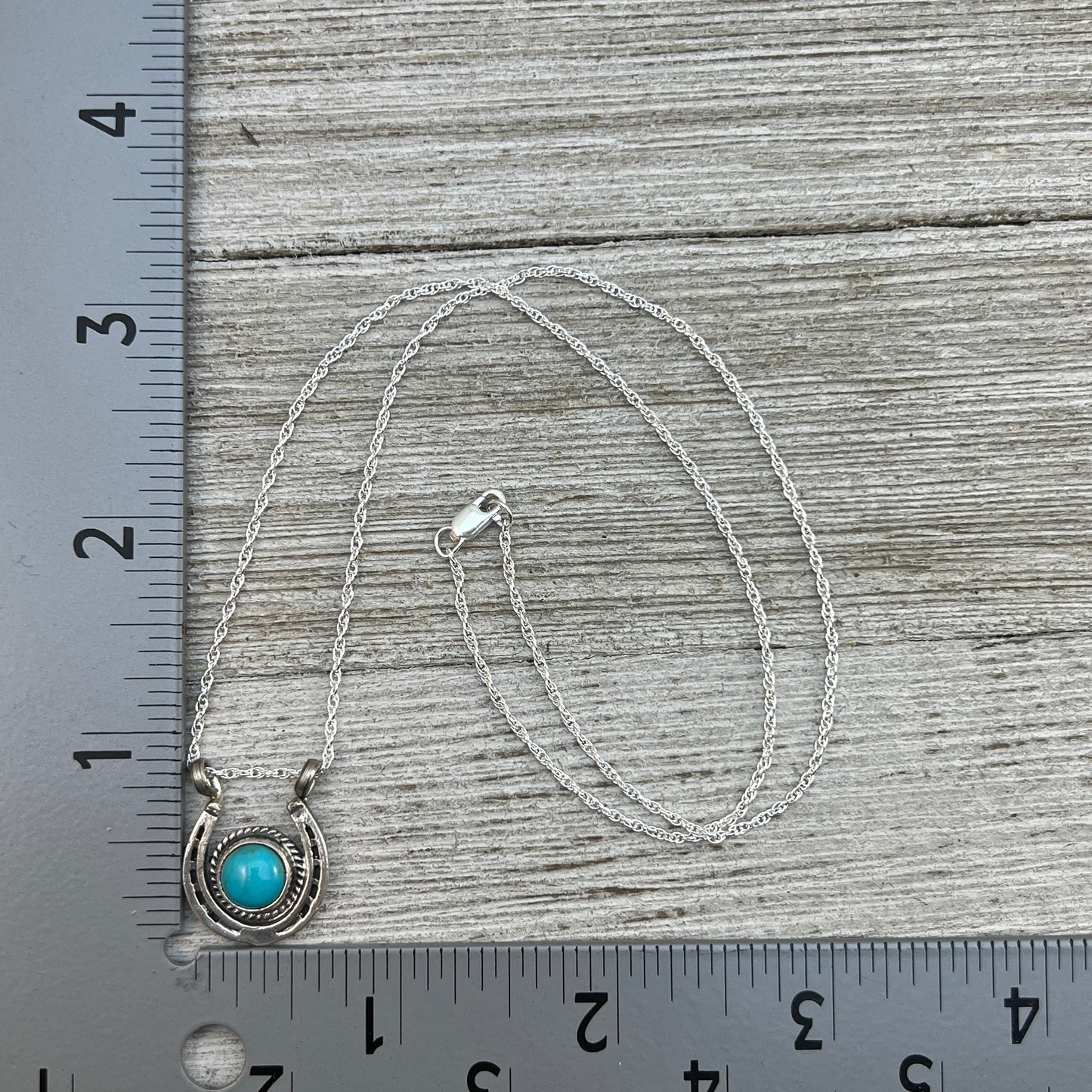 18" Sterling Silver Turquoise Horseshoe Necklace Cowgirl Rodeo Jewelry Annette Chiquito
