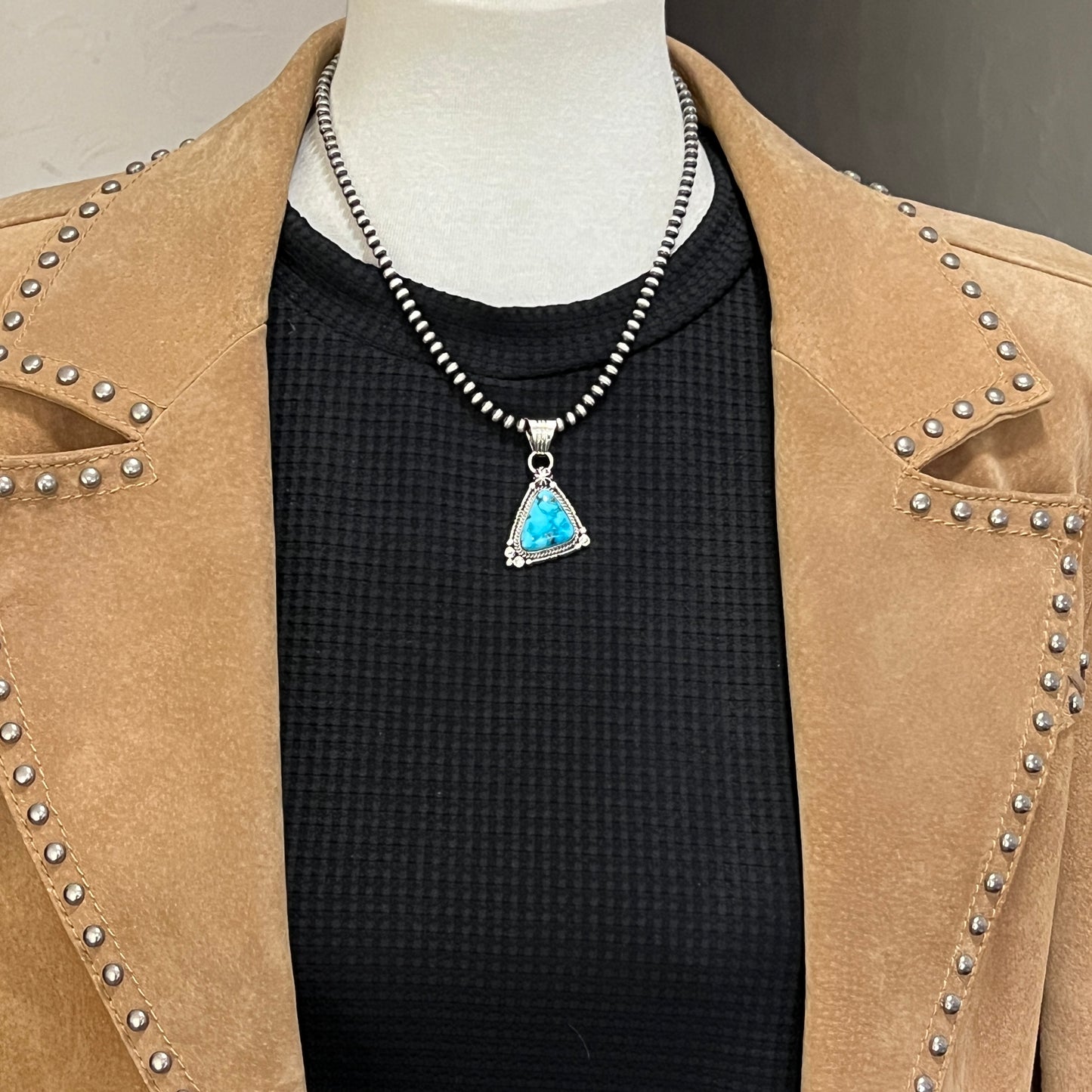 Blue Kingman Turquoise Pendant Navajo handmade Daniel Benally sterling silver