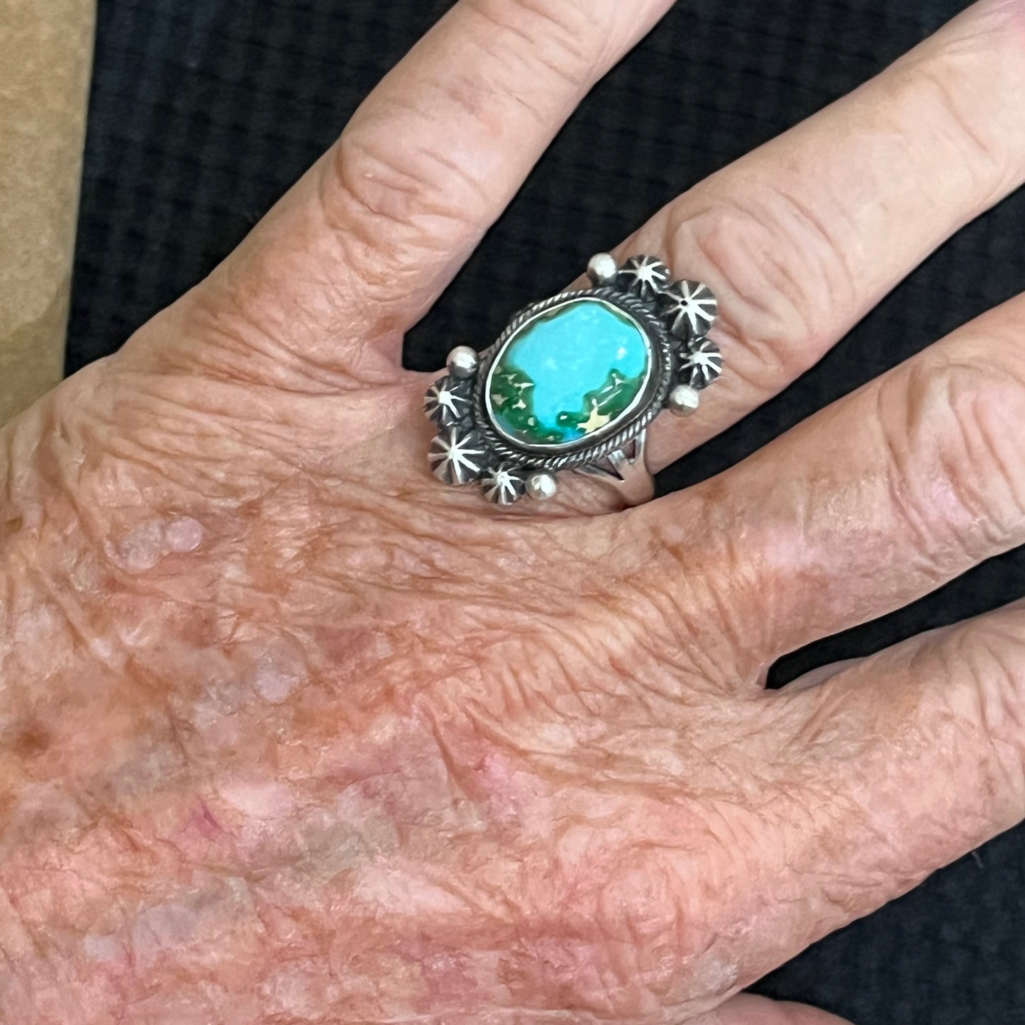Size 8 Sonoran Gold turquoise sterling silver ring Maritta Benally 485