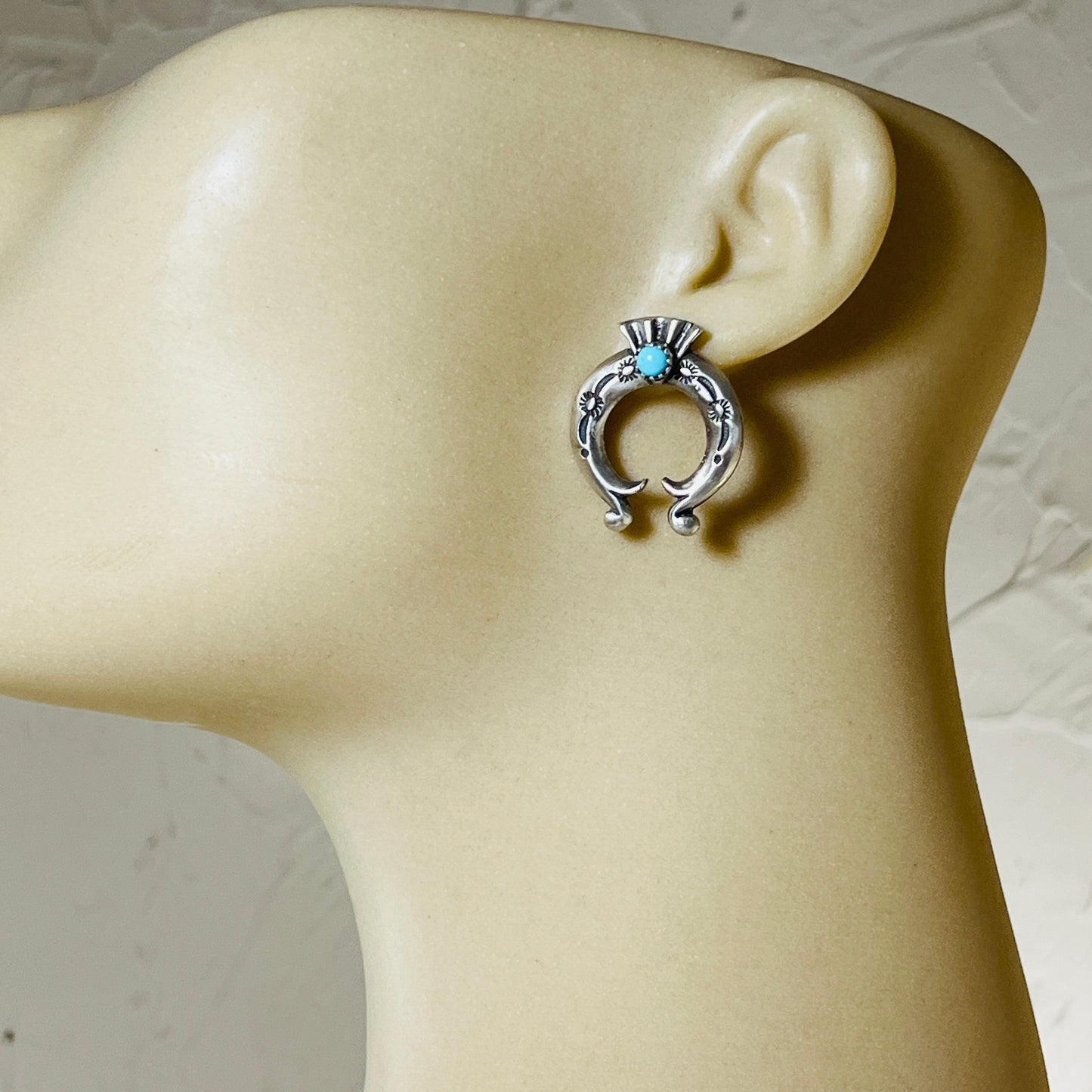 1" Turquoise Naja post earrings sterling silver Adrienne Gordon Navajo ER60