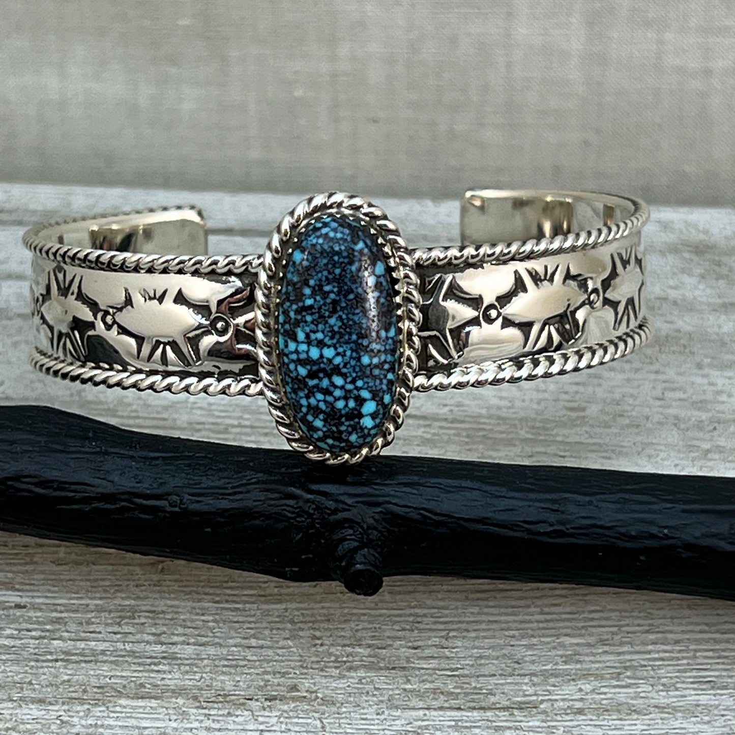 7" Blue Kingman Spiderweb Turquoise Cuff Bracelet Navajo Jason Bahe signed