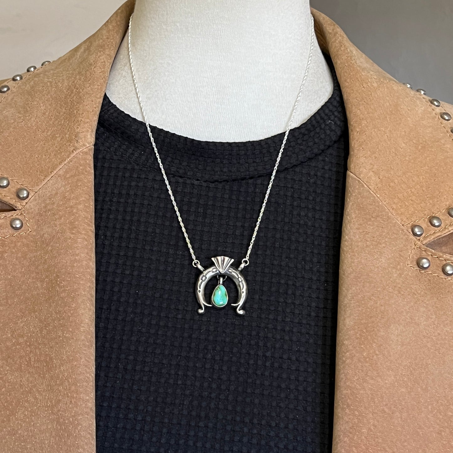 19" Sonoran Turquoise Naja Necklace Sterling silver Navajo Gary Shorty 565