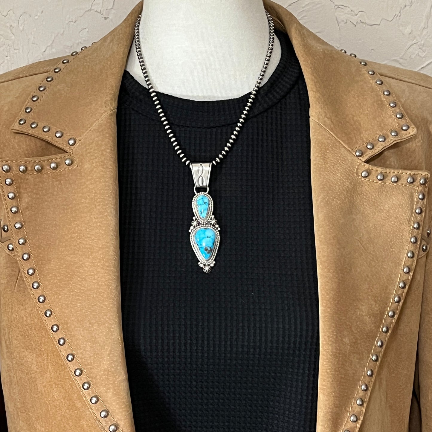 Blue Kingman Waterweb Turquoise Pendant 6 Navajo Sterling Silver Tom Lewis