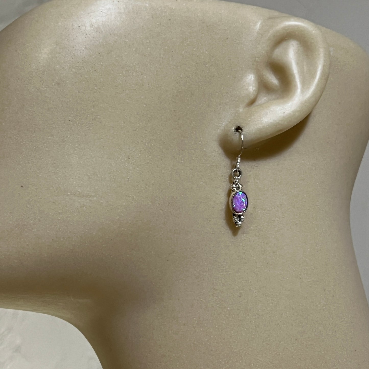 Dainty pink Opal Dangle earrings, small handmade Sterling Silver