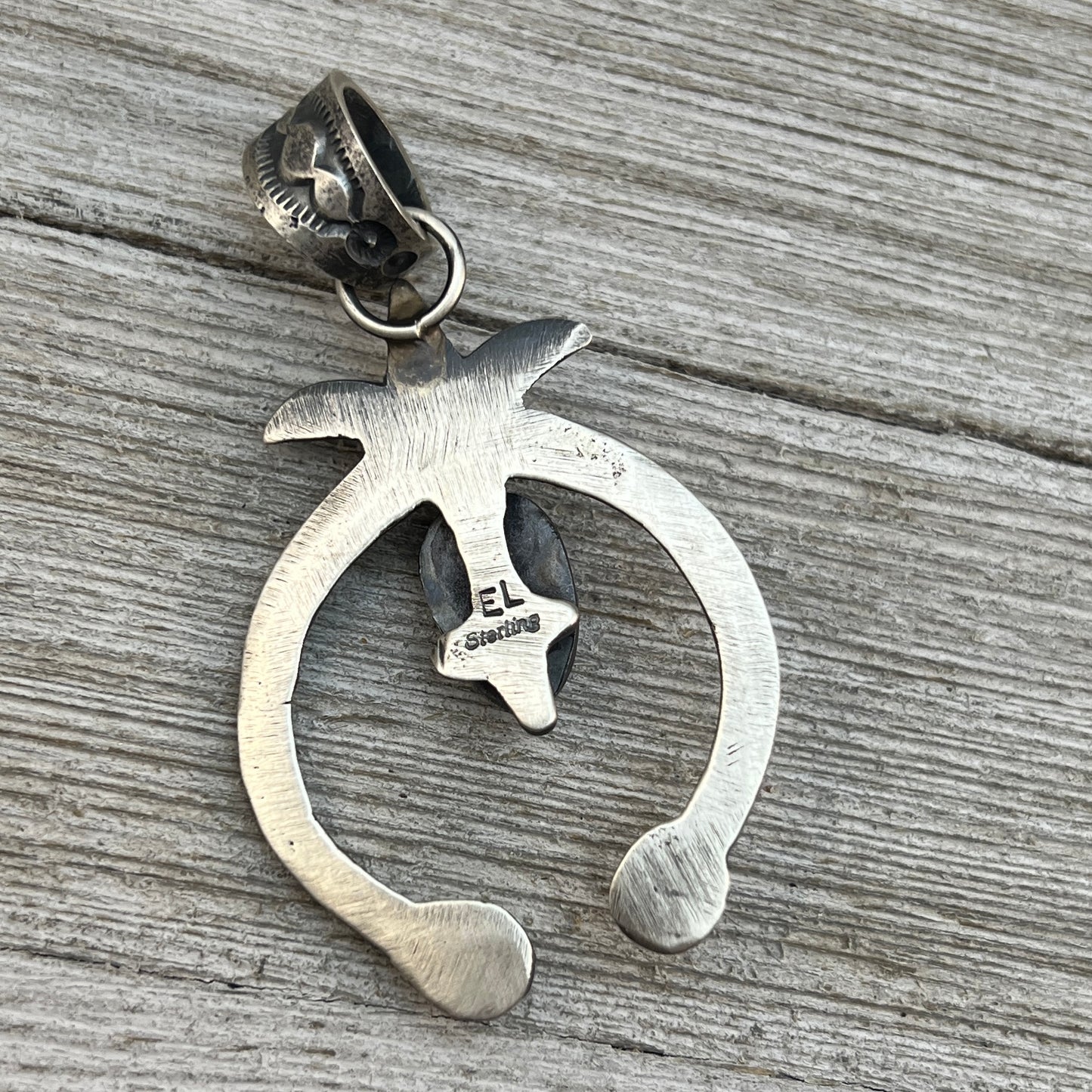 Kingman Turquoise Small naja Pendant, Tufa Cast, Navajo Sterling Silver Martha Cayatineto 2