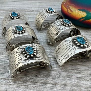 Sterling silver Blue Kingman turquoise Hair Barrette Navajo handmade Jolene Begay 6