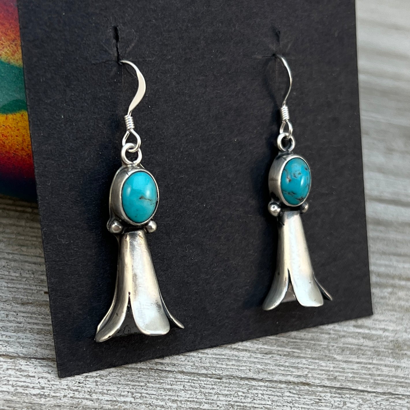 Squash Blossom Dangle Earrings 1 Turquoise sterling silver Robinson Martinez