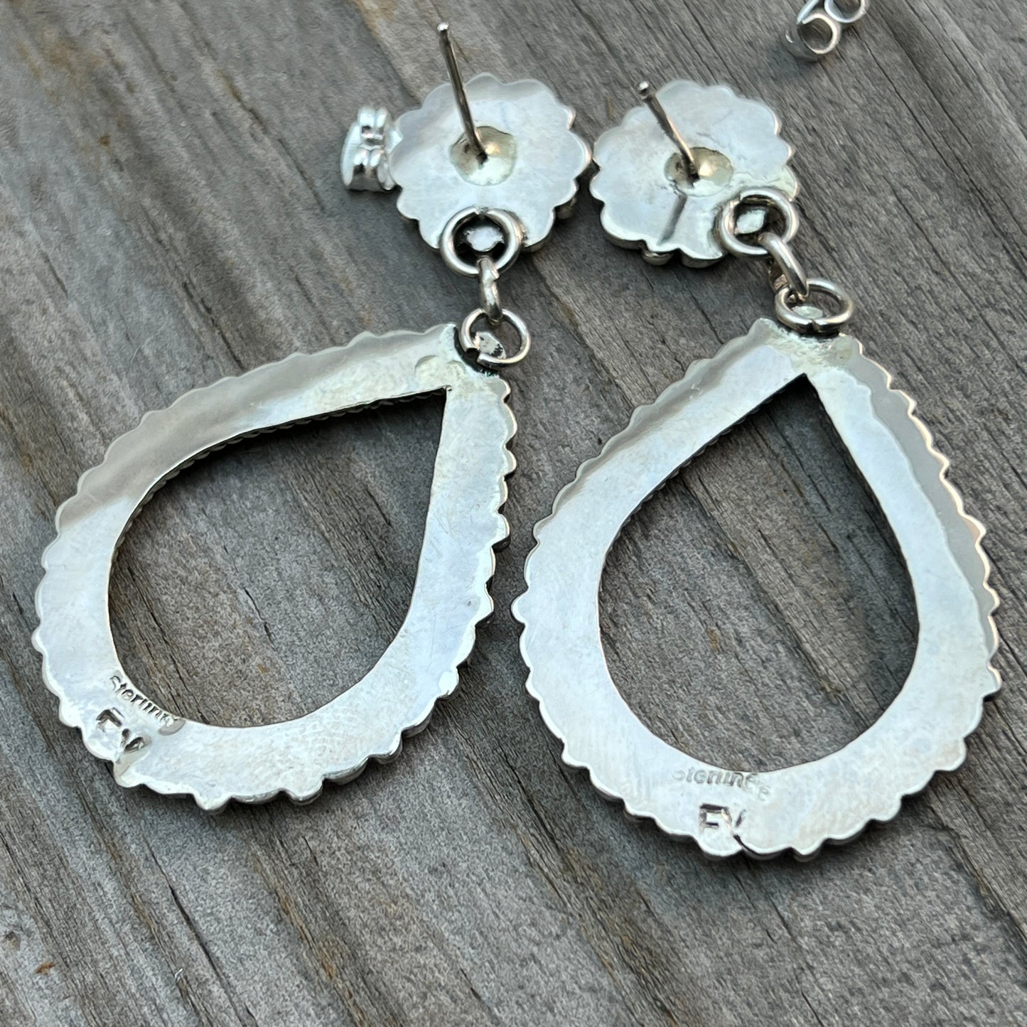 Blue Turquoise snake eye dot earrings sterling silver Falencia Yazzie Navajo handmade 709