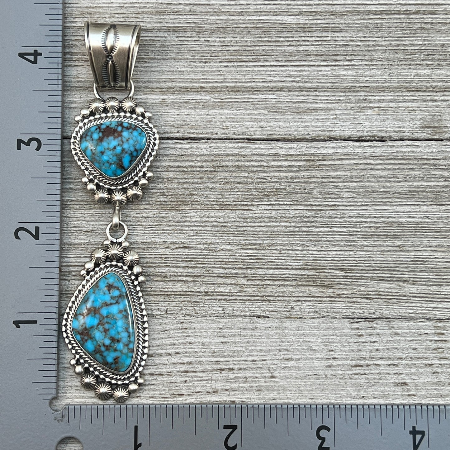 Blue Kingman Spiderweb Turquoise Pendant 2 Navajo Sterling Silver Tom Lewis