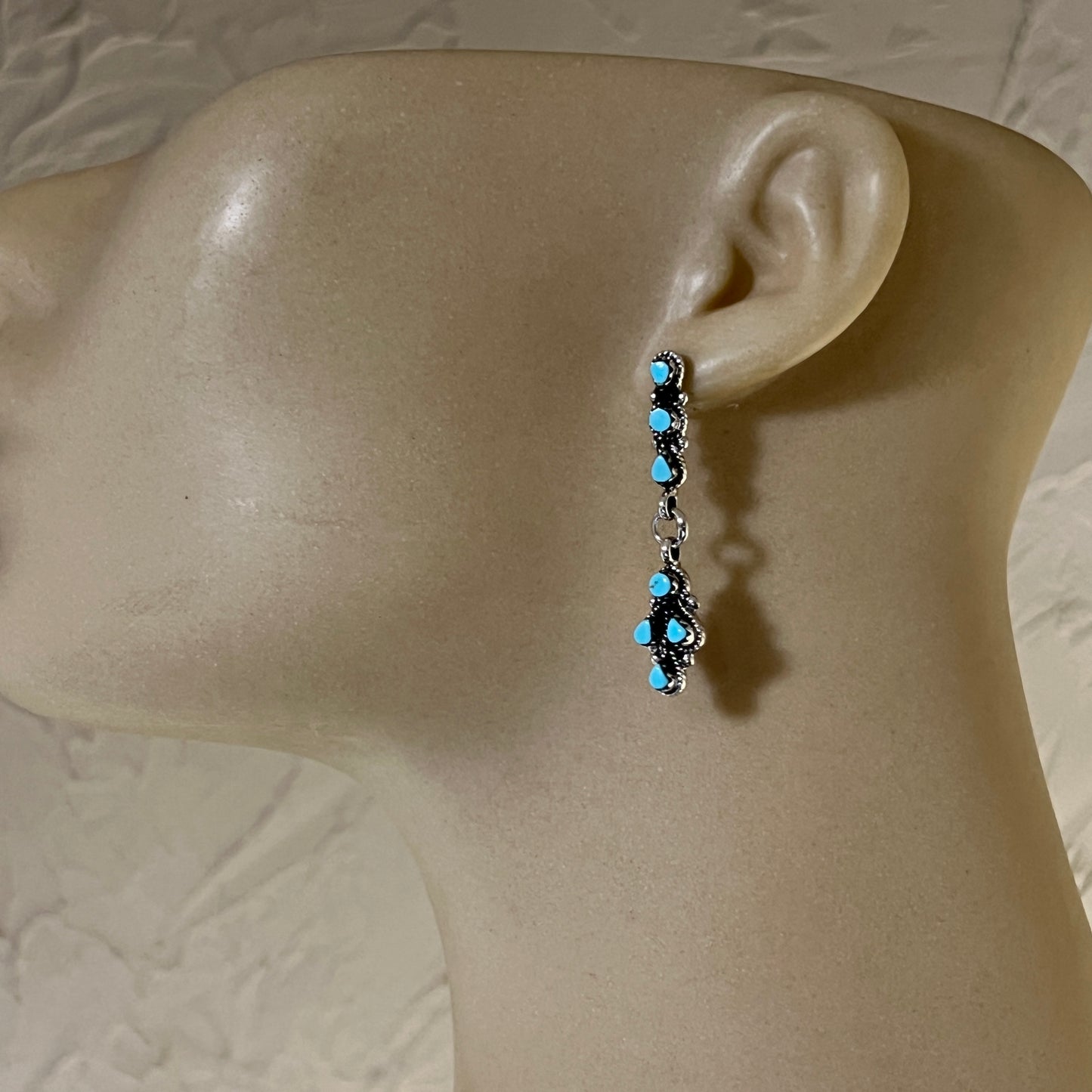 Turquoise Petit Point Dainty dangle zuni earrings sterling silver Jovi Burns 456