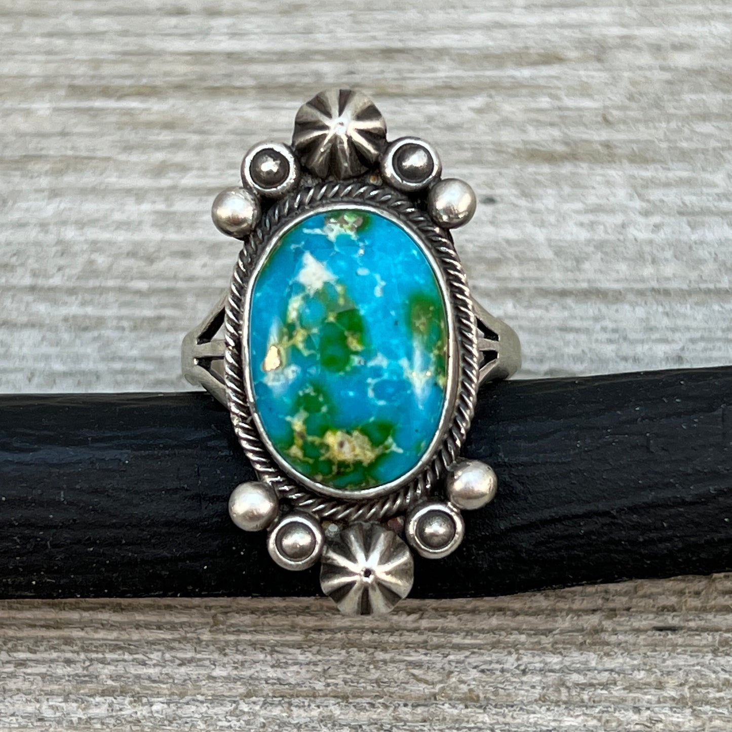 Size 8 Sonoran Gold turquoise sterling silver ring Maritta Benally 484