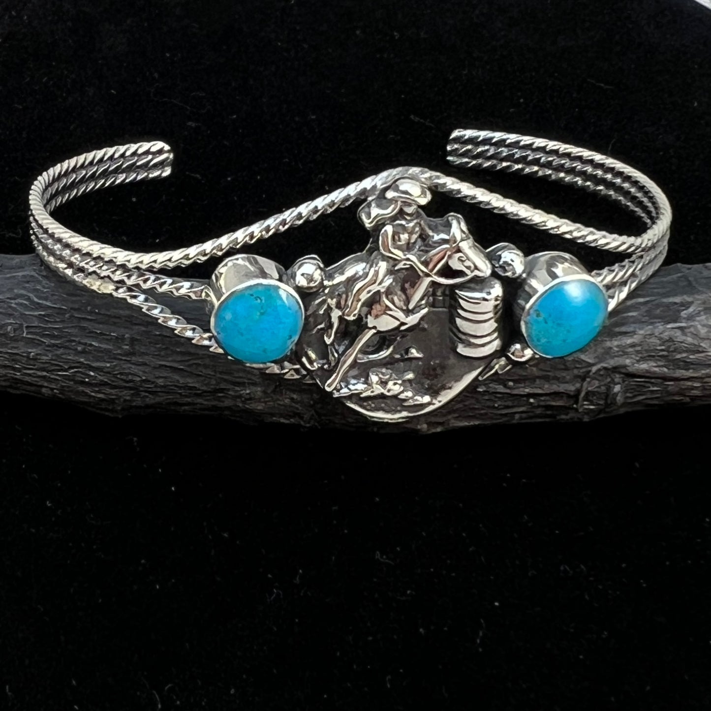 Barrel Racer Sterling silver turquoise cuff Bracelet Navajo handmade Marie Bahe 1