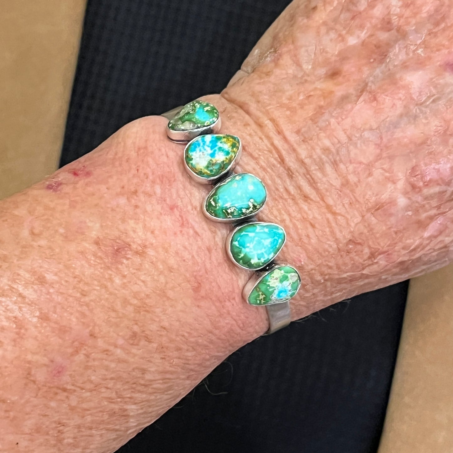 6 1/4" Sonoran Gold Turquoise Cuff Bracelet Sterling silver Navajo Tom Lewis boho