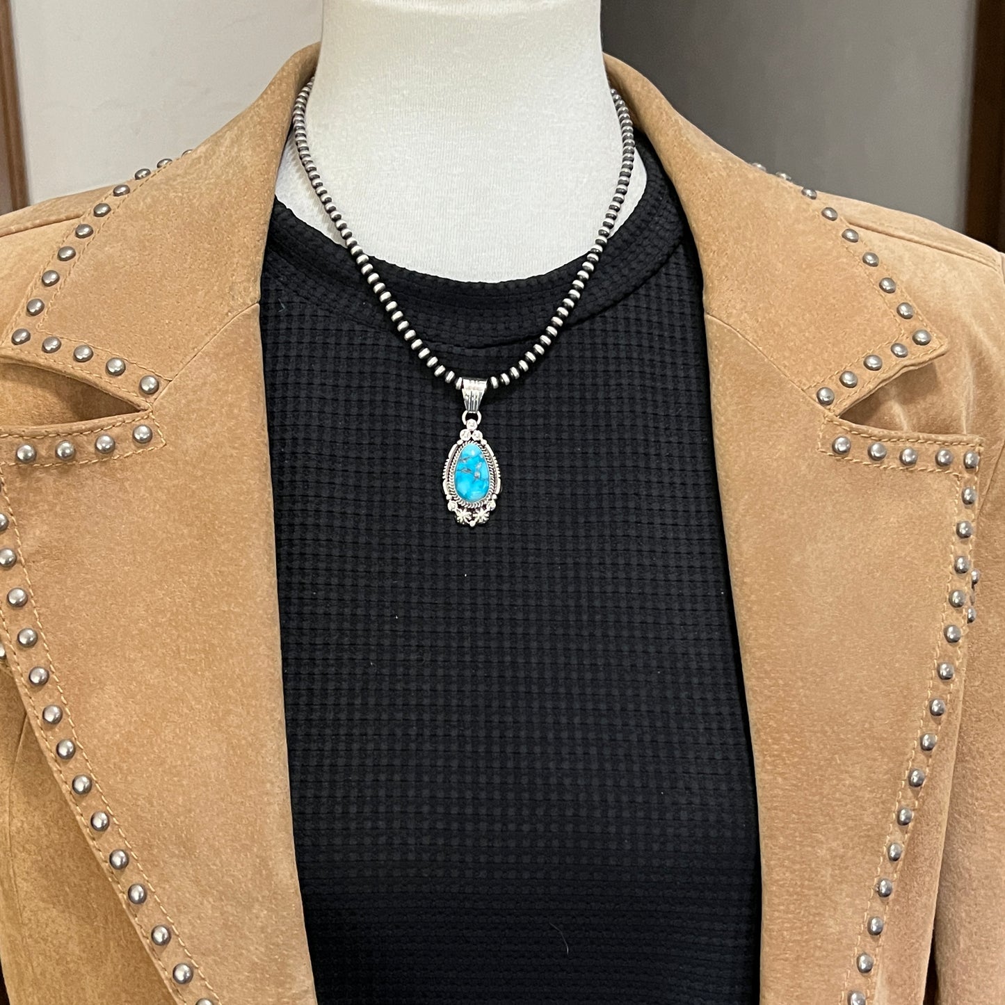 Blue Kingman Turquoise Pendant Navajo handmade Daniel Benally sterling silver