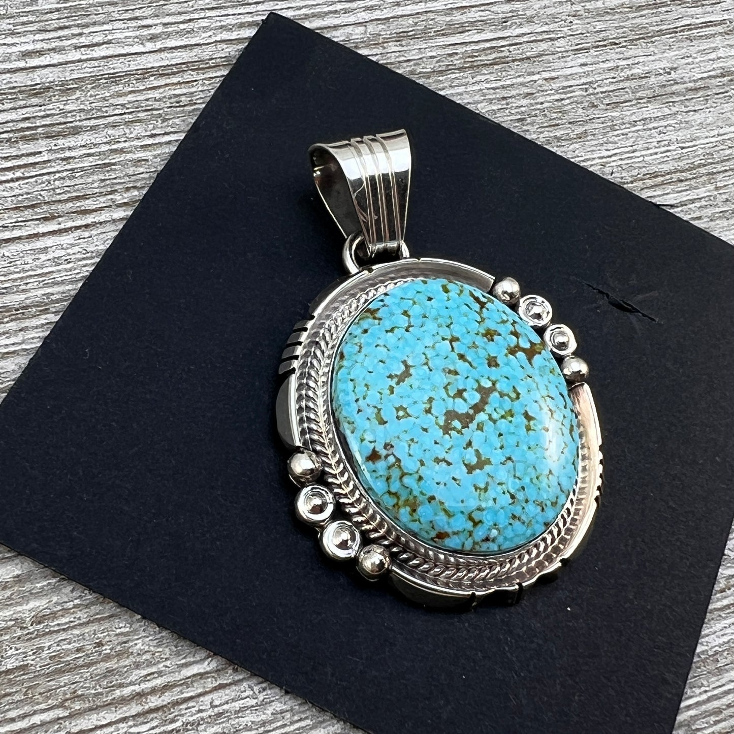 High Quality Blue Kingman Turquoise Pendant 4, Sterling Silver Daniel Benally