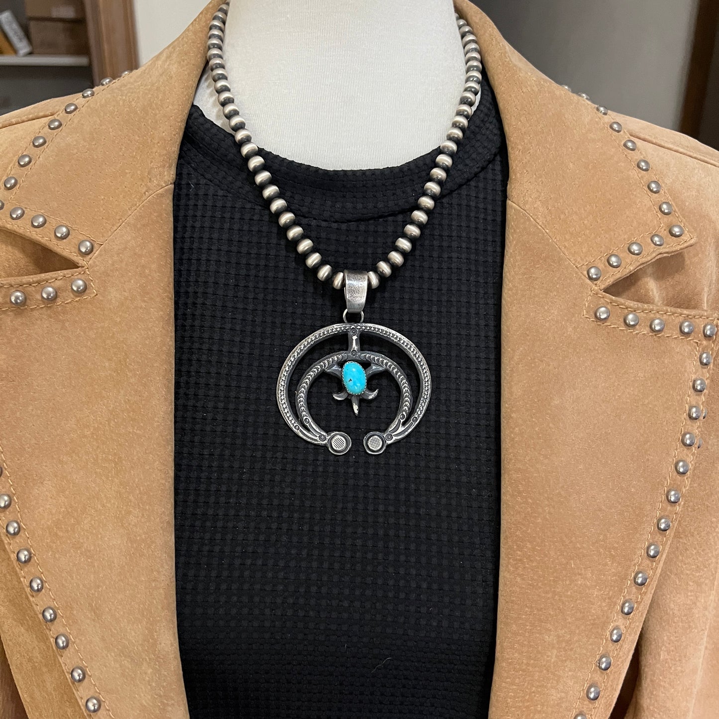 Tufa Cast Naja pendant sterling silver turquoise Navajo Eva and Linberg Billah 2