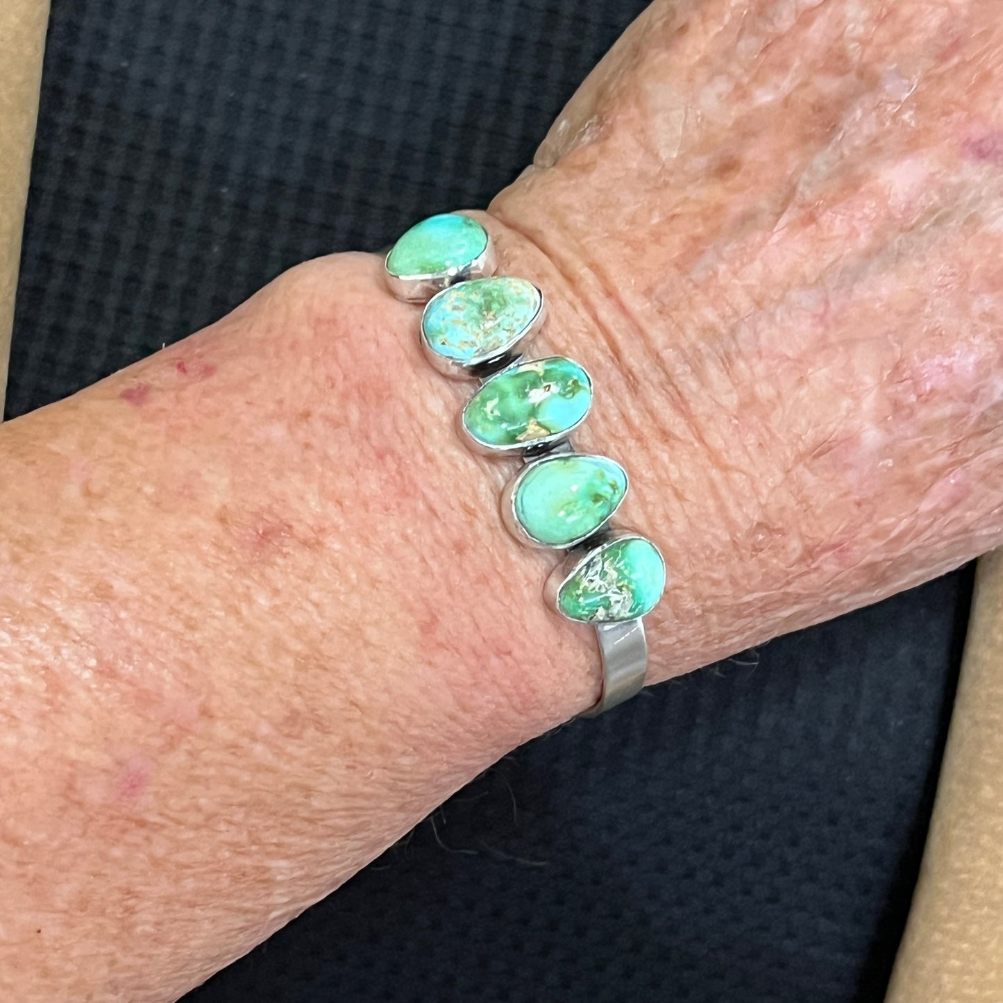 6 1/4" Sonoran Gold Turquoise Cuff Bracelet Sterling silver Navajo Tom Lewis boho