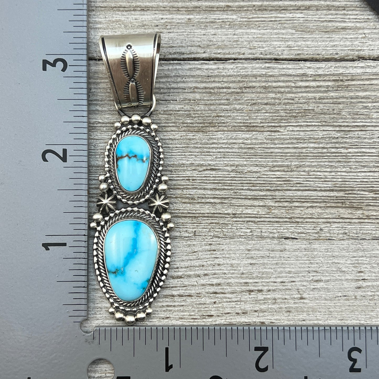 Beautiful Blue Kingman Turquoise Pendant Navajo Sterling Silver Tom Lewis