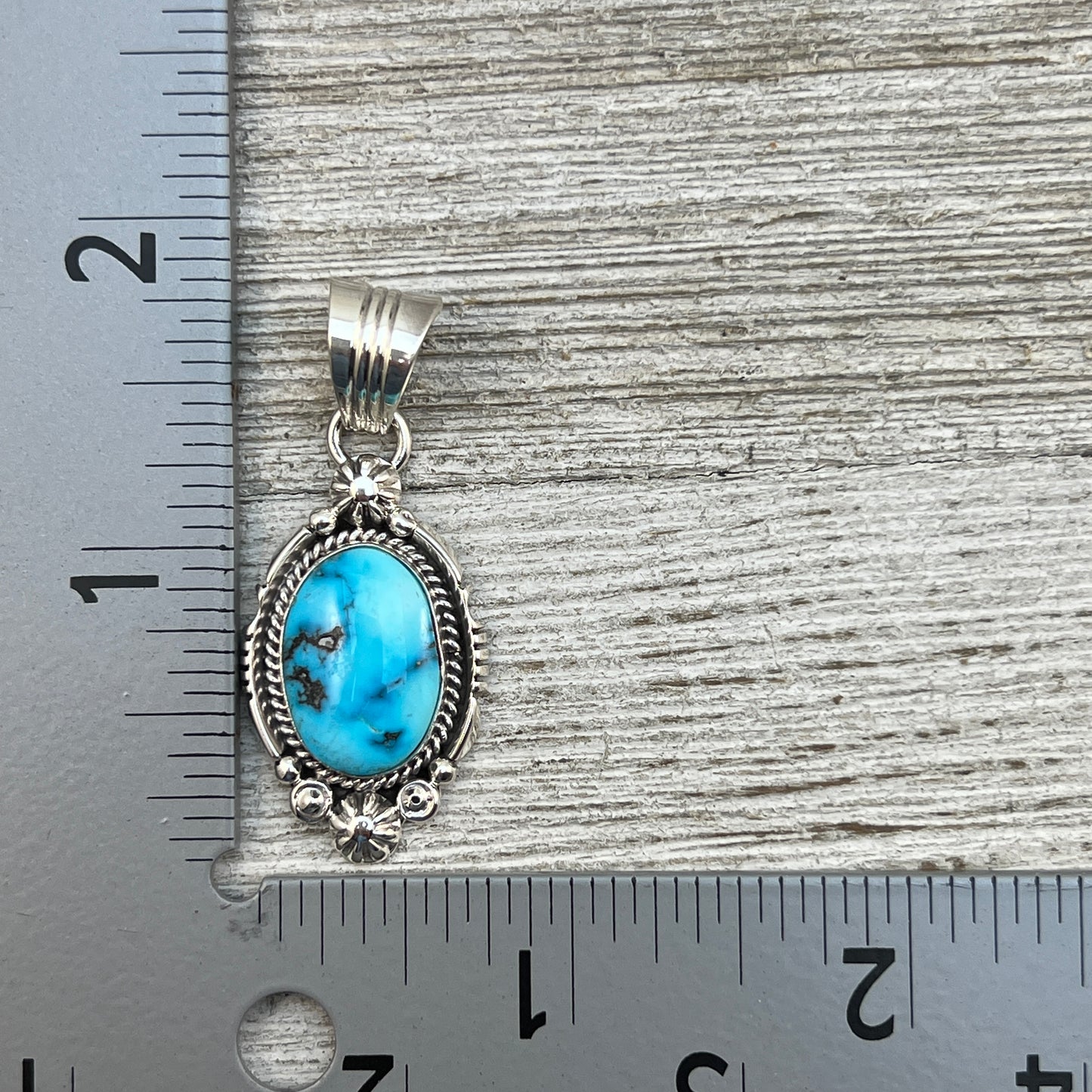 Blue Kingman Turquoise Pendant Navajo handmade Daniel Benally sterling silver