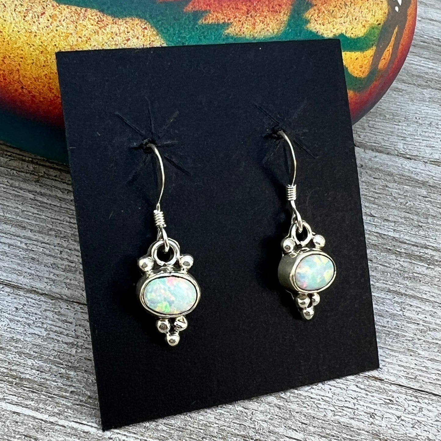 Dainty white Opal Dangle earrings, small handmade Sterling Silver