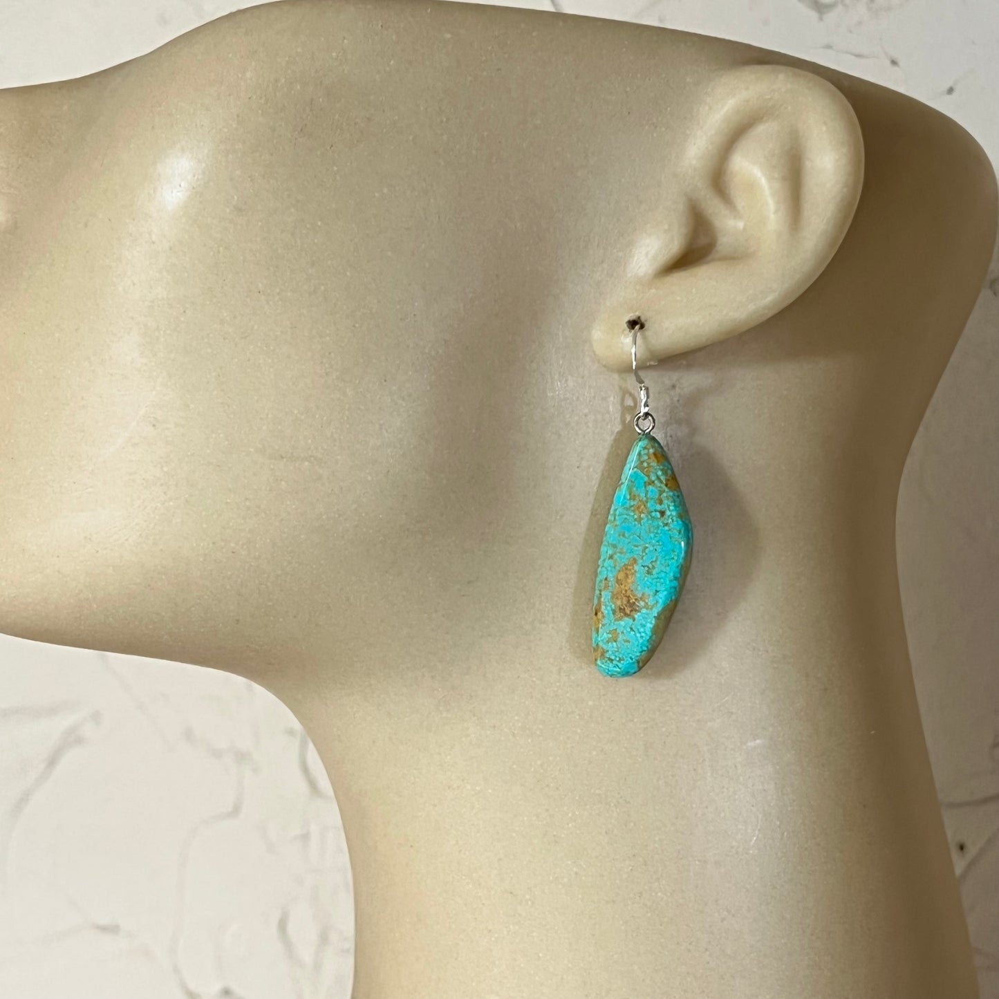 Tyrone Turquoise handmade slab earrings #9, sliced turquoise,